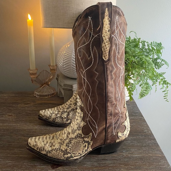 Dan Post Python Wicked Genuine Snakeskin Leather Western Cowgirl Cowboy Boots 7M - Picture 5 of 16